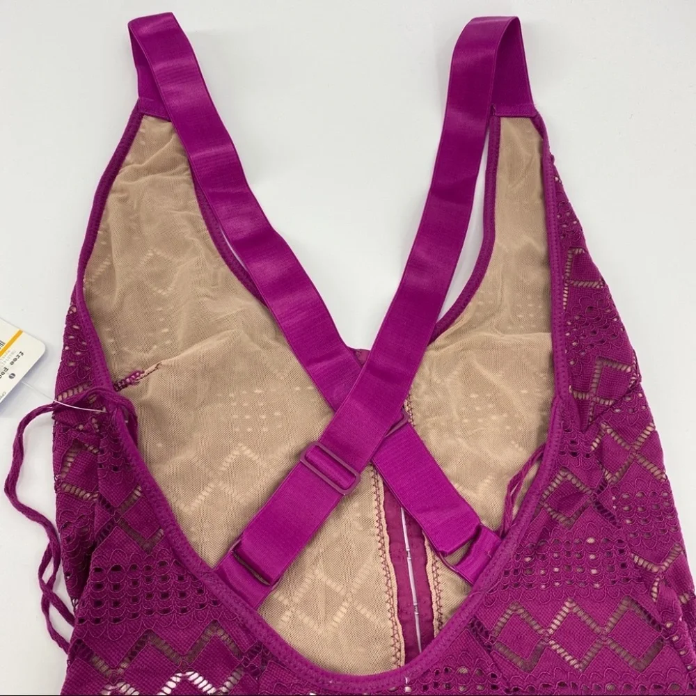 Free People Thank You Never Bodysuit Magenta Small New with Tag
